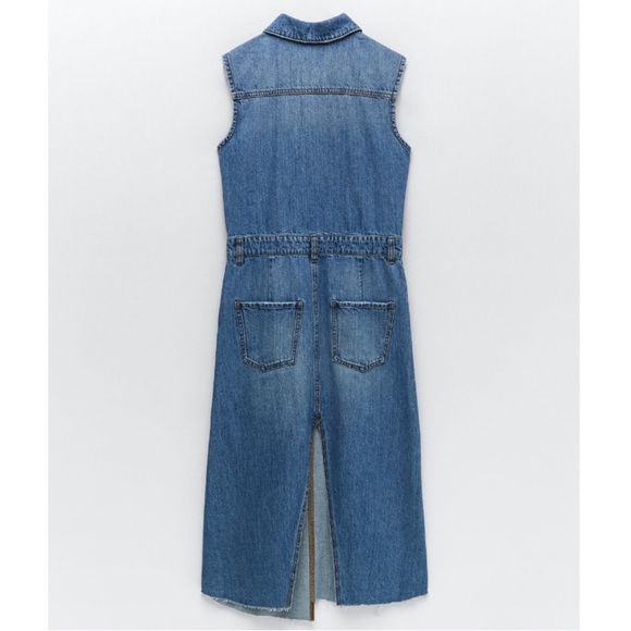 Zara Danielle Denim Asymmetrical Sleeveless Cotton Midi Dress Medium - Picture 5 of 11